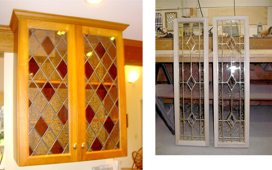 A beautifully renovated cabinet, beside two glass panels