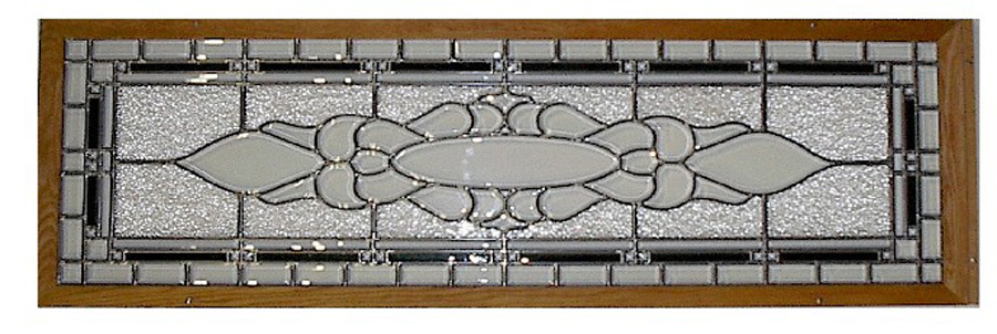 A clear leaded glass transom